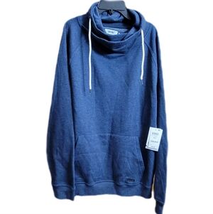 UNIVIBE Mens navy blue cowl neck drawstring pullover kangaroo pockets medium